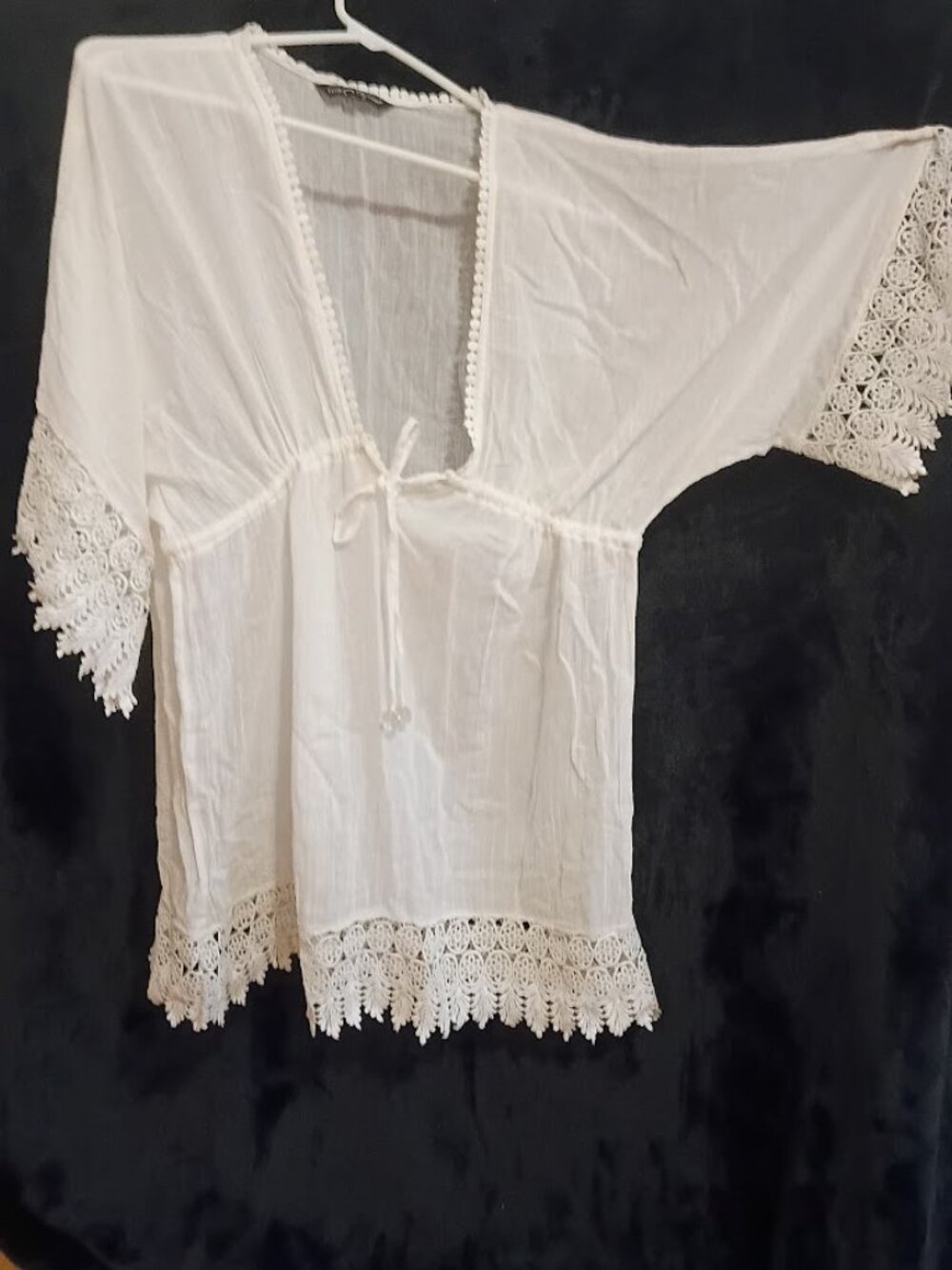 Boho White V-Neck Blouse with Lace